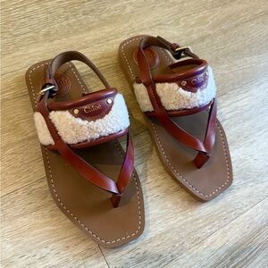 Chloe woody leather sheepskin sandals